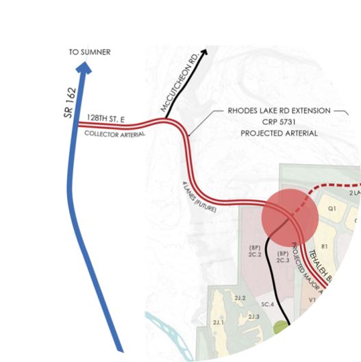 Drawing of planned Rhodes lake road expansion to 128th 